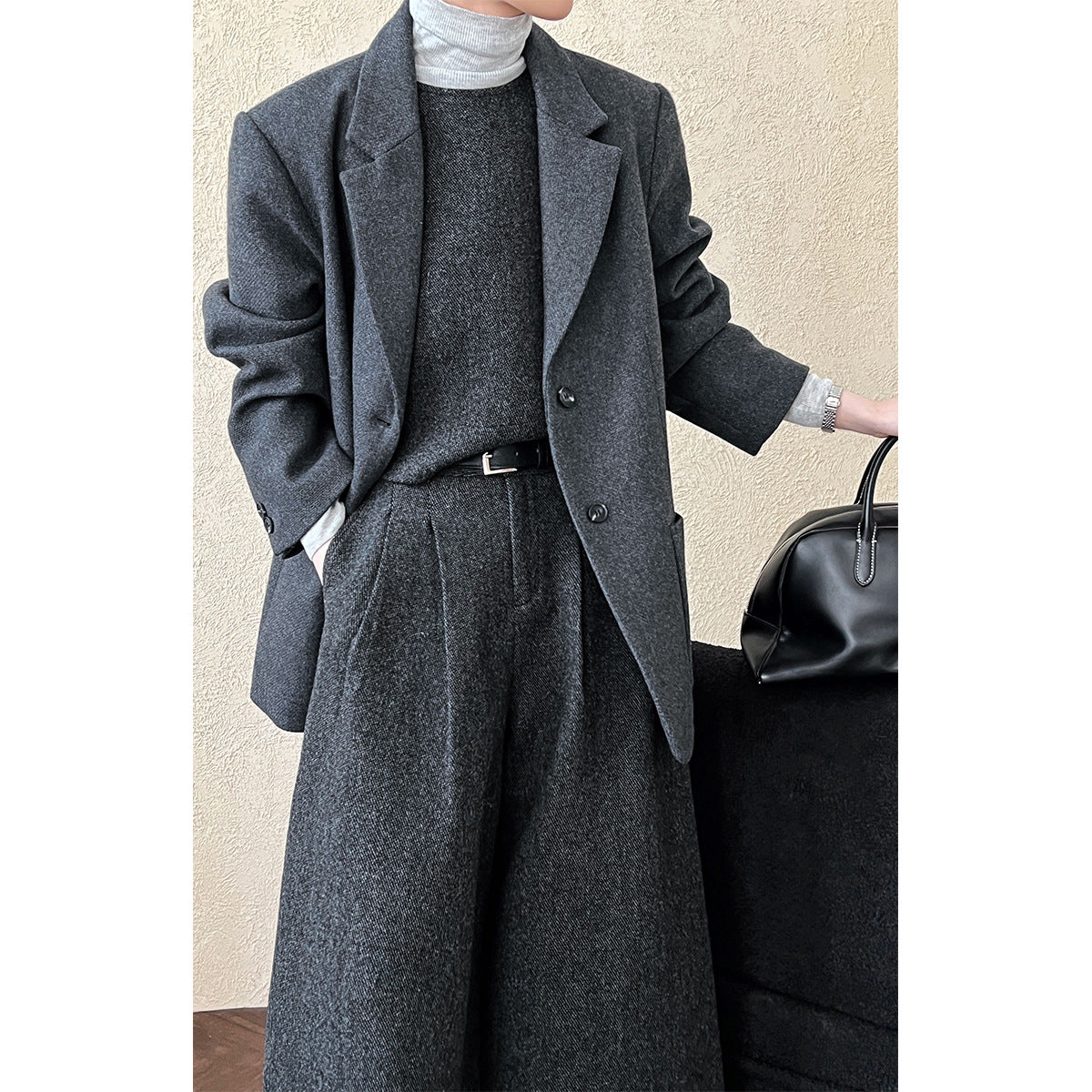 Two Way Vest Wide Leg Pants Women Autumn Winter Woolen Two Piece Sets