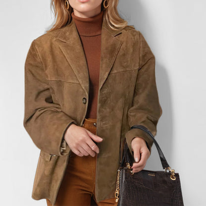 Autumn Women Clothing Elegance Retro Brown Loose Pockets Long Sleeve Blazer Women - Wanita Store