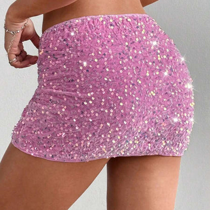 Sequin Flannel Skirt Sexy Hip Skirt for Women - Wanita Store