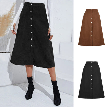 Women Clothing Boutique Corduroy Skirt Single Breasted High Waist Autumn Winter Maxi Women Skirt - Wanita Store