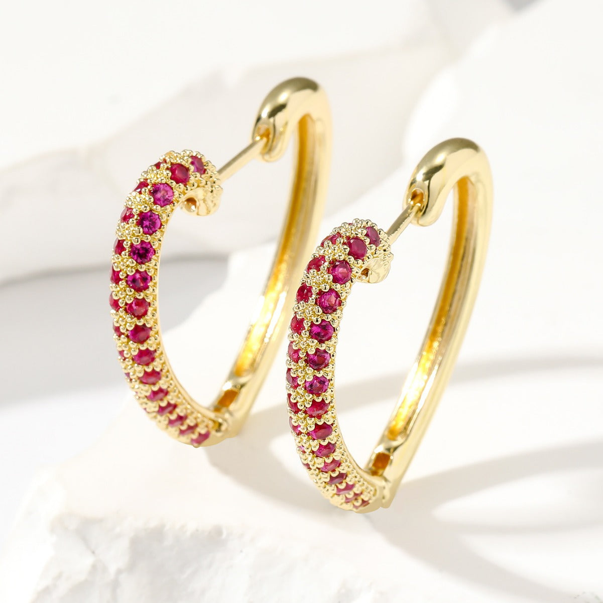 Golden Love Ear Clip Design Ear Studs Multicolor Zircon Elegant Graceful Earrings - Wanita Store