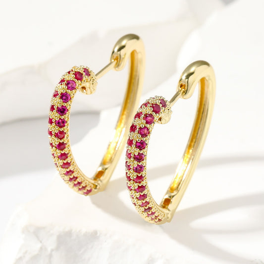 Golden Love Ear Clip Design Ear Studs Multicolor Zircon Elegant Graceful Earrings - Wanita Store