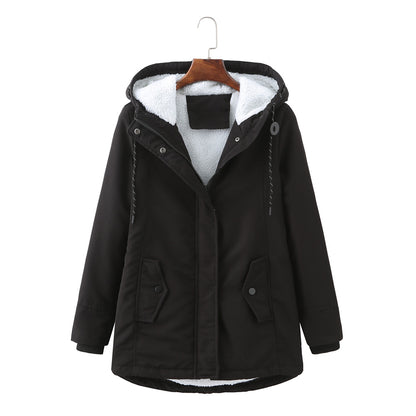 Ladies Hooded Lambswool Parka Winter Warm Waist Women Cotton-Padded Coat - Wanita Store