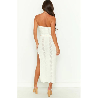 Spring Knitted Women Clothing Wrapped Chest Sleeveless Small Tube Top Sexy Solid Color Sheath Skirt Set - Wanita Store