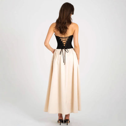 Summer Color Contrast Tube Top Sleeveless Dress Women Clothing