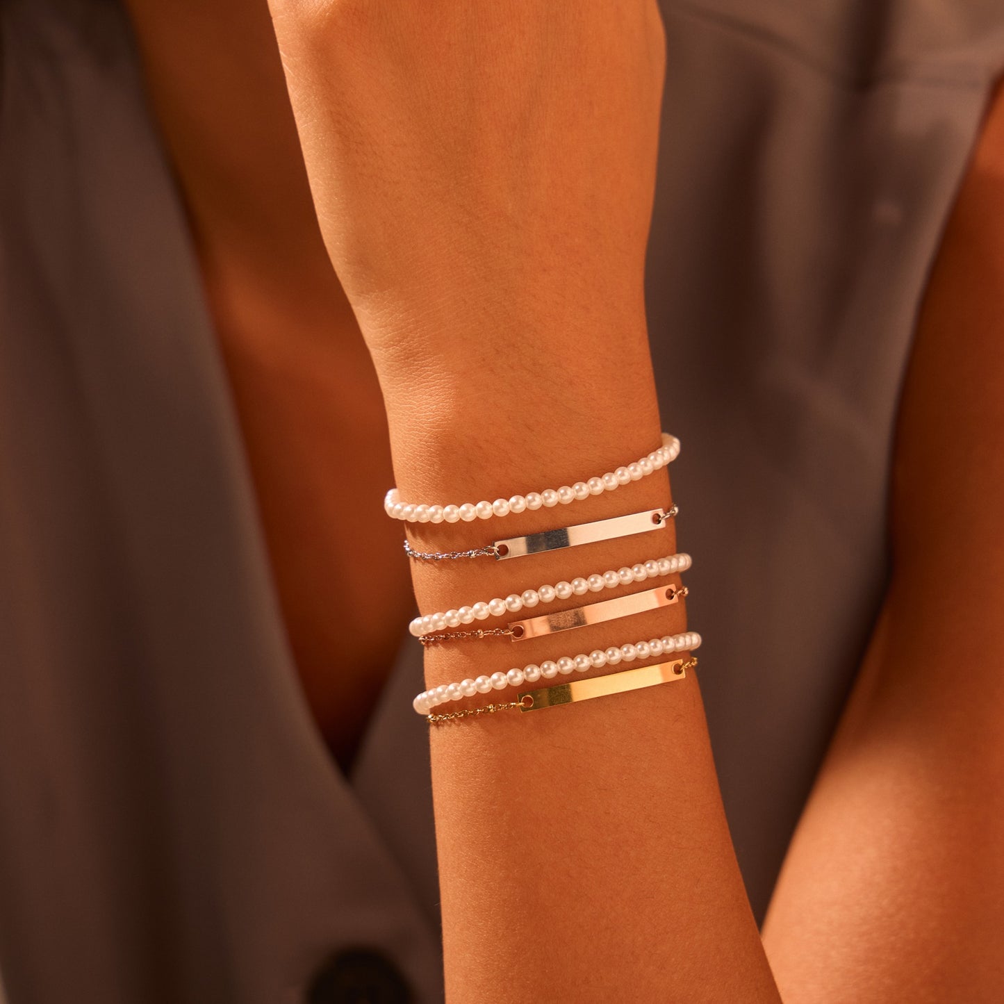Pearl Stainless Steel Bracelet DIY Can Carve Writing Holiday Gift Titanium Steel Bracelet Light Luxury Bracelet - Wanita Store