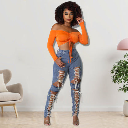 Women Summer Corns Rope Sexy Jeans - Wanita Store