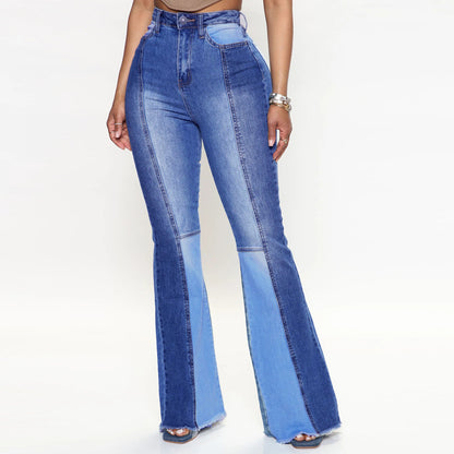 Jeans Women Stretch High Waist Dual Color Patchwork Trousers - Wanita Store
