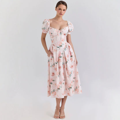 Robe Printemps-Été Artistique Française Imprimé Frais Femme