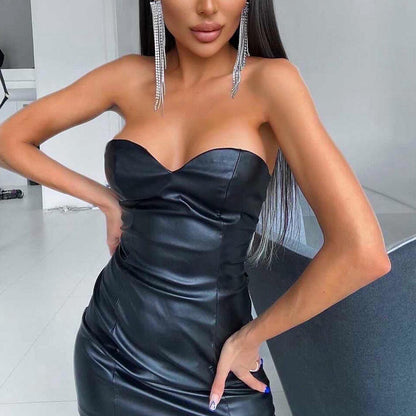 Women Clothing Solid Color Sexy Bandeau Slim Fit Waist Hip Bag Dress Women Club Wear - Wanita Store