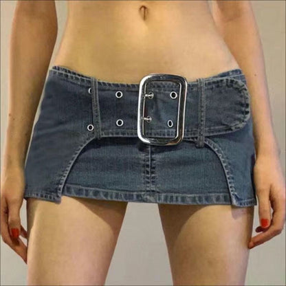 Sexy Personalized Design Faux Two Layer Ultra Short Denim Skirt Distressed Waist Large Breasted Hip Lift Skirt - Wanita Store