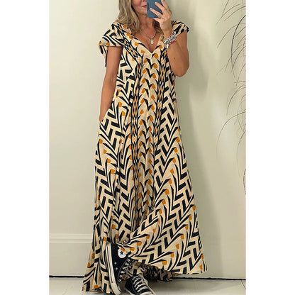 Spring Summer Casual Printed Large Swing Dress Loose Vacation Pocket Dress - Wanita Store