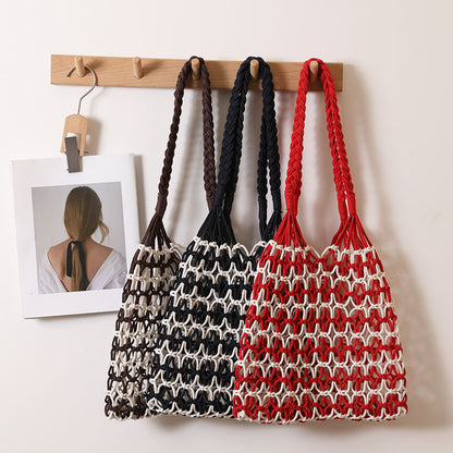 Summer Straw Woven Bag With Lace Up Pattern Suitable For Women Beach Vacation Beach Bag - Wanita Store