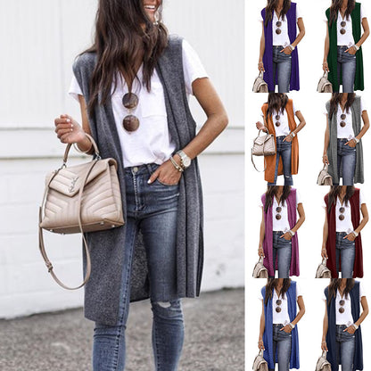 Solid Color Casual Mid-Length Vest Six Colors Size - Wanita Store