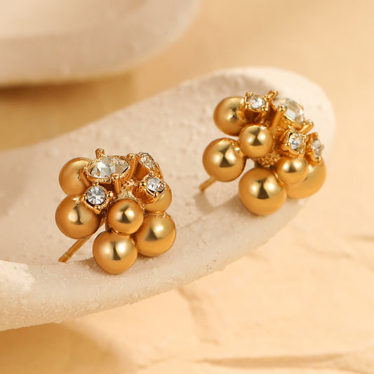 Zircon Beads Floral Stainless Steel Studs Special Interest Design Temperamental Cold Earrings - Wanita Store