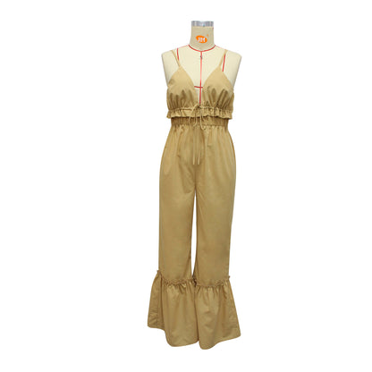 Summer Solid Color Sexy Jumpsuit Strap Horn Jumpsuit for Women - Wanita Store