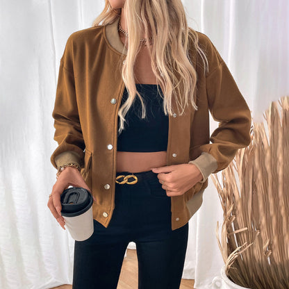Casual Coat Pocket Single Breasted Half Turtleneck Jacket for Women - Wanita Store