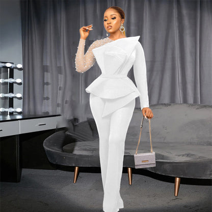 Splicing Beads Jumpsuit Slimming Cocktail Dress - Wanita Store