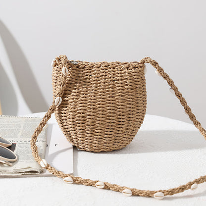 Cute Straw Bag Women Single Shoulder Crossbody Shell Straw Bag Woven Bag All Match Seaside Vacation Beach Bag - Wanita Store