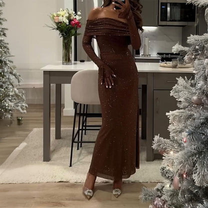Elegant Solid Color Long Sleeved Dress Women Clothing Autumn Winter - Wanita Store