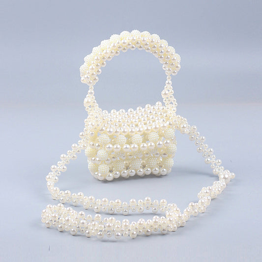 Hand Woven Beaded French Classic Baroque Beaded Waxberry Pearl Small Bucket Handbag