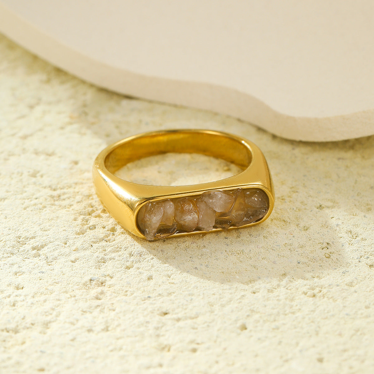 French Vintage Simple Inlaid Natural Stone Exquisite Elegant Stainless Steel Ring Rings All Match Jewelry Women - Wanita Store