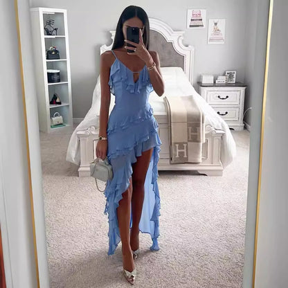 Sexy Sling Irregular Asymmetric Solid Color Dress - Wanita Store