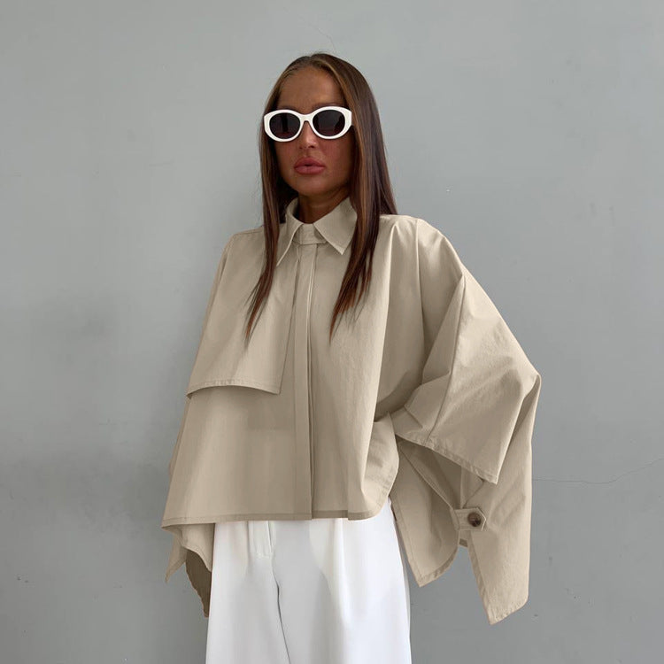Women Clothing Casual Loose Fitting Women Spring Niche Design Batwing Sleeve Cardigan Shirt - Wanita Store