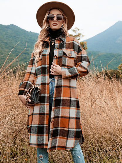 Autumn Winter Women Plaid Trench Coat - Wanita Store