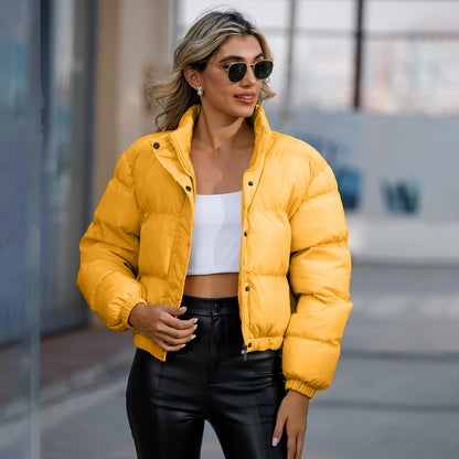 Autumn Winter Women Clothing Short Cotton Jacket Women Long Sleeve High Collar Warm Coat Loose Casual Cotton-Padded Clothes - Wanita Store