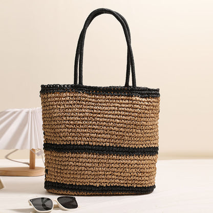 Retro Rhombus Shoulder Straw Bag Straw Bag Woven Bag Vacation Beach Women Bag - Wanita Store