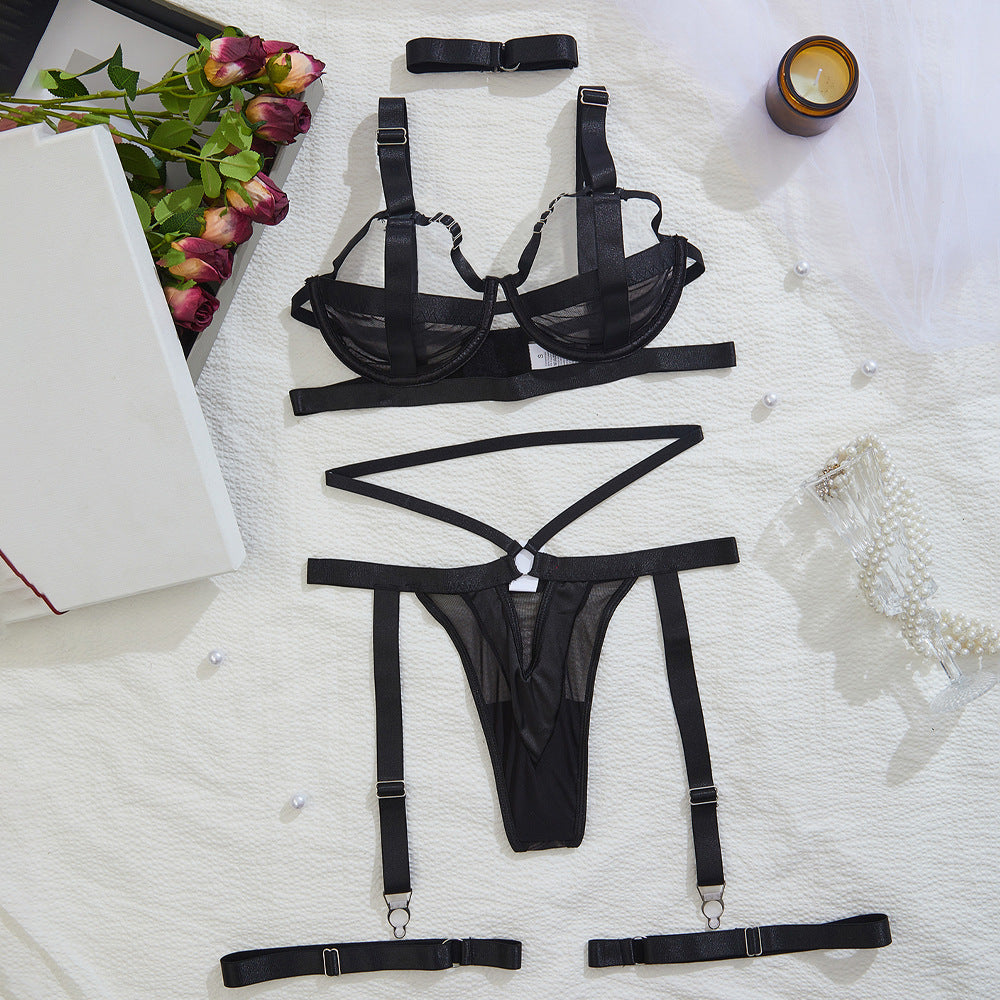 Sexy Underwear Five Piece Suit Sexy Heavy Industry Metal Multi Ribbon Collar Leg Ring SM Sexy Suit