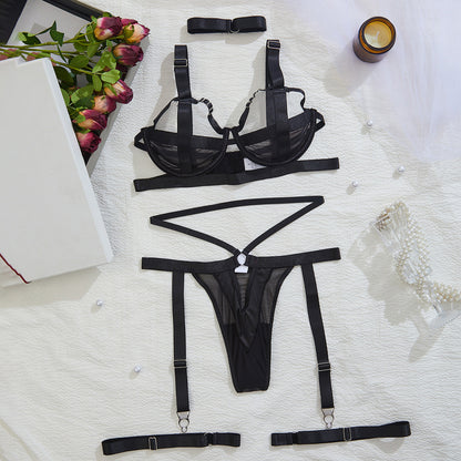 Sexy Underwear Five Piece Suit Sexy Heavy Industry Metal Multi Ribbon Collar Leg Ring SM Sexy Suit