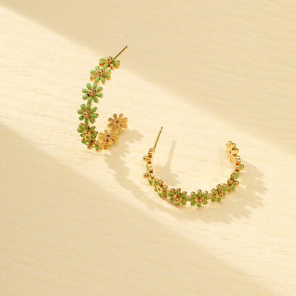 High Grade Drop Oil Titanium Steel Floral Earrings Women Non Fading 18K Gold Stainless Steel Earrings - Wanita Store