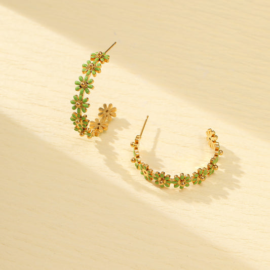 High Grade Drop Oil Titanium Steel Floral Earrings Women Non Fading 18K Gold Stainless Steel Earrings - Wanita Store