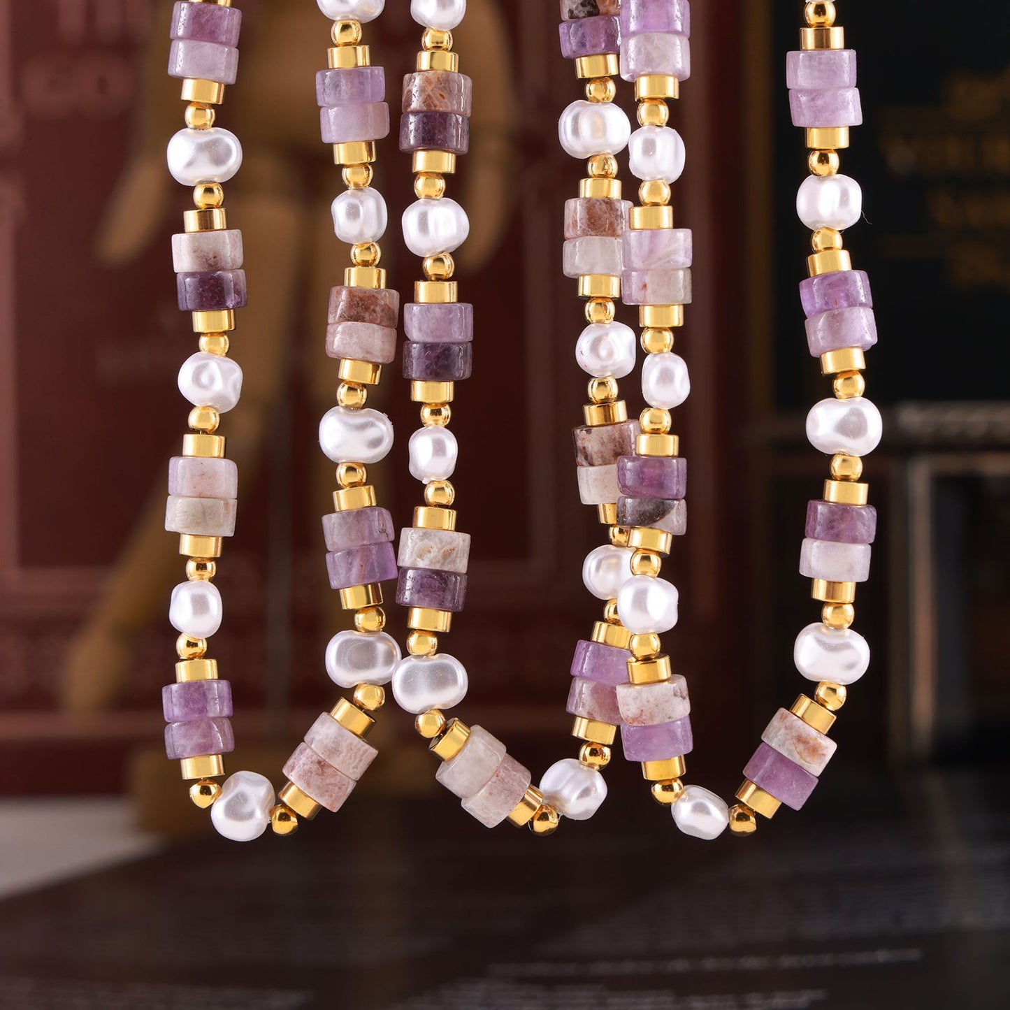 Simple Personality Elegant Gentle Shell Pearls Amethyst Handmade Beaded Design Titanium Steel Gold Plated Necklace - Wanita Store