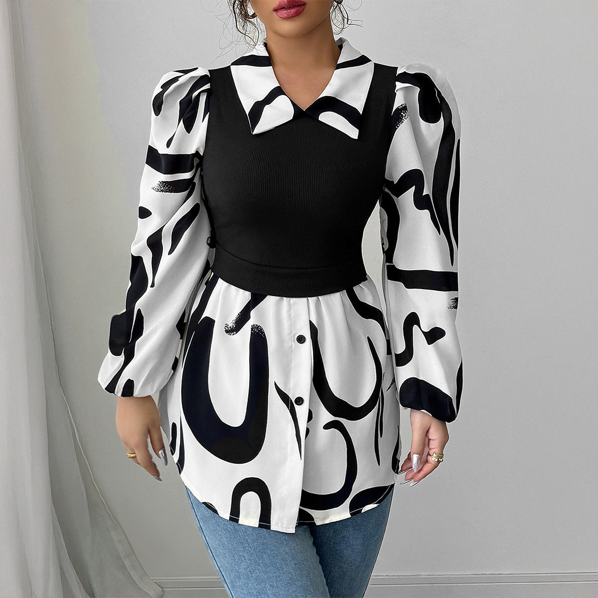 Women Clothing Autumn Casual Vacation Advanced Printed Vest Top Shirt - Wanita Store