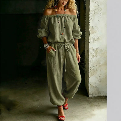 Off Shoulder Top Casual Drawstring Jogger Pants One Piece