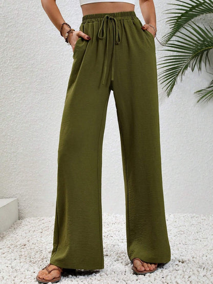Women Clothing Spring Summer Solid Color Mop Wide Leg Pants Casual Pants - Wanita Store