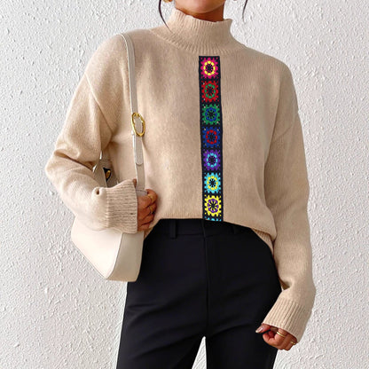 Women Clothing Personality Color Random Imitation Hand Crocheted Stitching Woven Top Pullover Sweater - Wanita Store