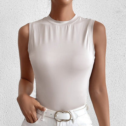 Débardeur d'été sans manches col rond en soie de lait, sexy et raffiné, pour l'extérieur, coupe ajustée, à porter comme sous-vêtement, basique et amincissant