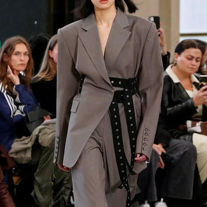 Autumn Winter Double Belt Deconstruction Blazer Tops Women - Wanita Store