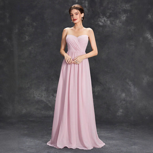 Women off the Shoulder Bridesmaid Dress Summer Chiffon A line Dress Tube Top Dress