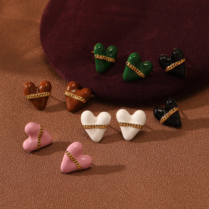 Colorful Oil Necklace Love Stainless Steel Studs Personalized Minority Design Light Luxury Titanium Steel Earrings - Wanita Store