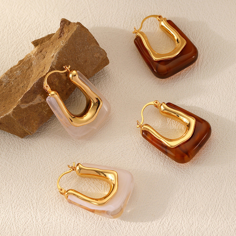 Retro U Shaped Acrylic Earring Eardrop High Sense French Simple Exquisite Ear Clips Earrings Women - Wanita Store