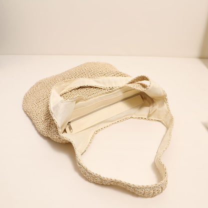 Large Capacity Shoulder Straw Bag Simple Straw Bag Woven Bag Vacation Beach Bag Casual Women Bag - Wanita Store