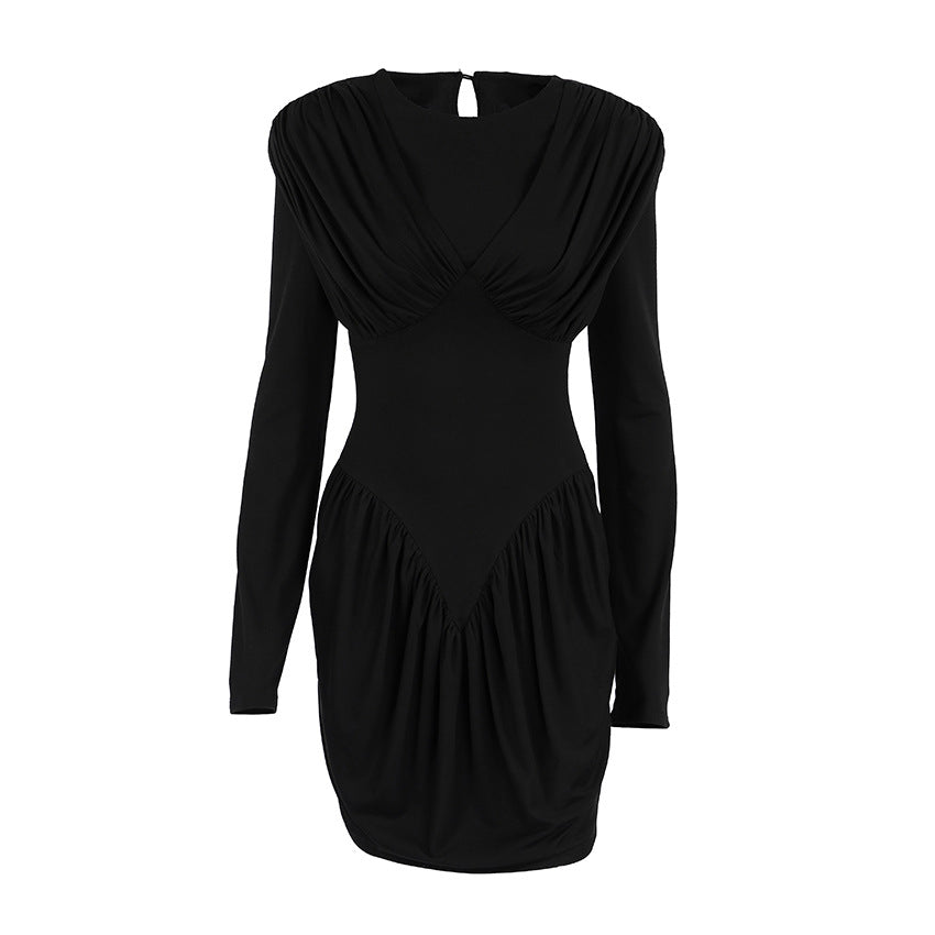 Robe noire élégante de niche, taille ajustée, pour femme, printemps
