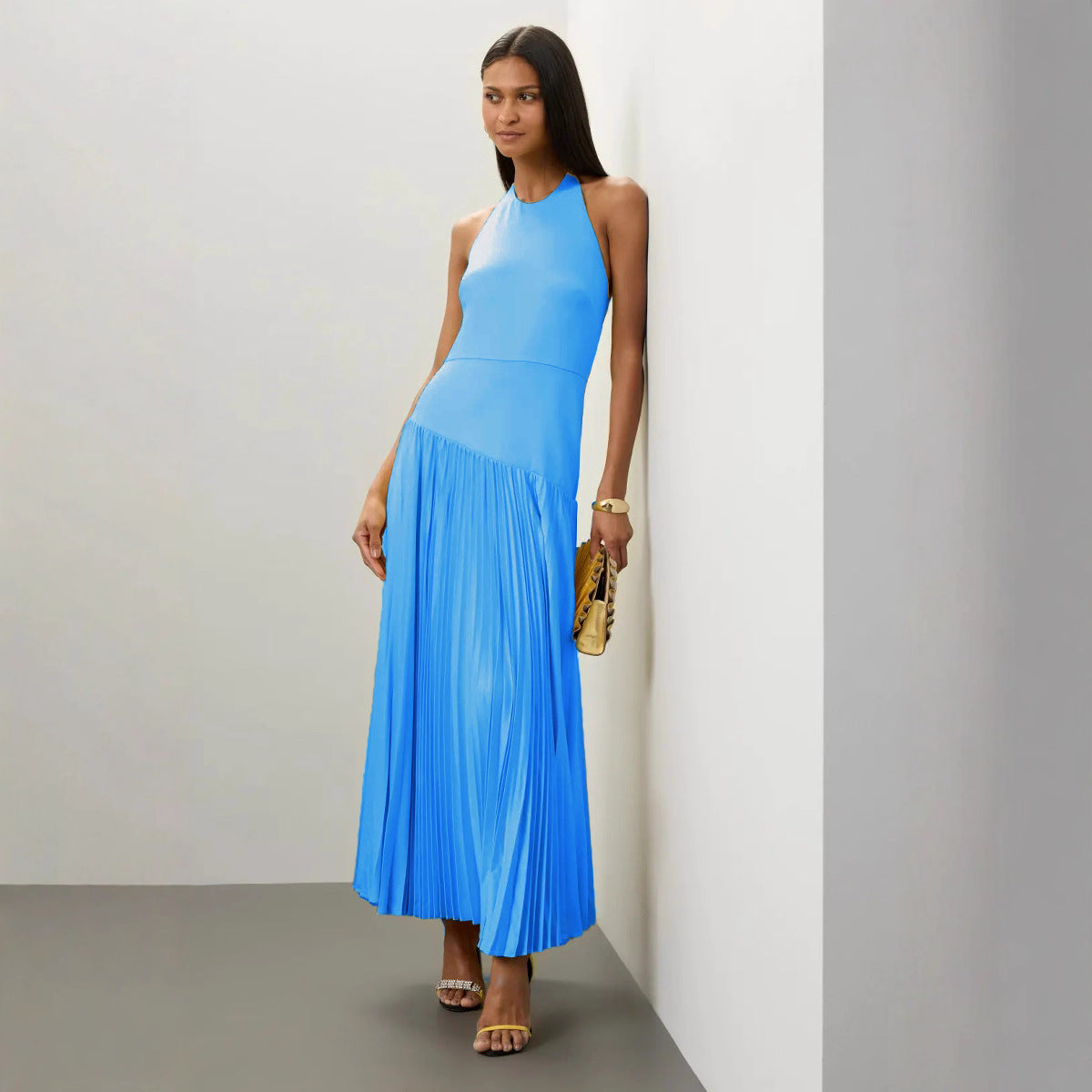 Summer Women Clothing Casual Pleated Cloth Halter Dress