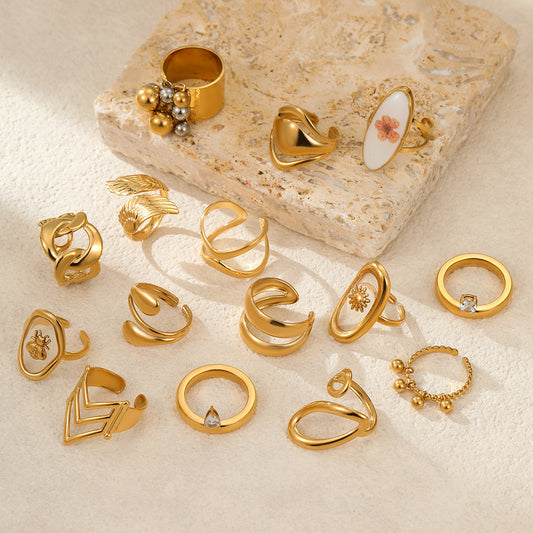 Fashionable Trendy Cool Design Stainless Steel Ring 18K Gold Simple Advanced French Finger Ring Jewelry - Wanita Store