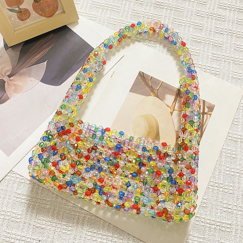Sweet Special-Interest Design High Grade Handmade String Woven Bag Summer Dopamine Hollow Out Cutout Portable Shoulder Bag